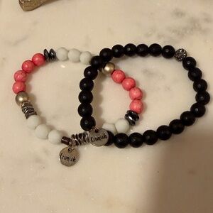 Erimish Black, Pink, and White Beaded Bracelet Duo